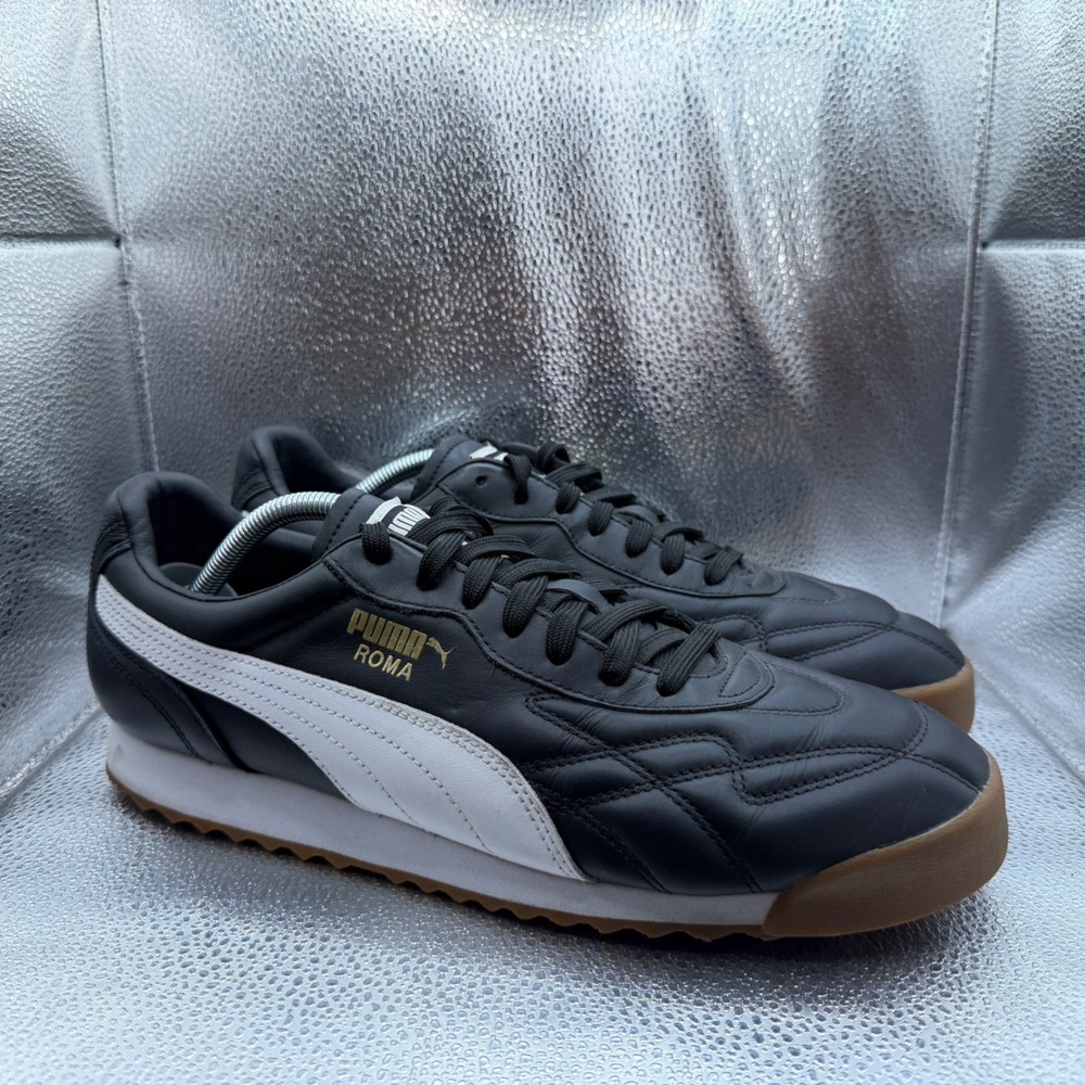 Size 11.5 Puma Roma Sneakers Mens Black Excellent Quilted Leather Gum Sole